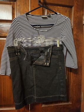 Black Jean Skirt Paired With Striped Naudical Top